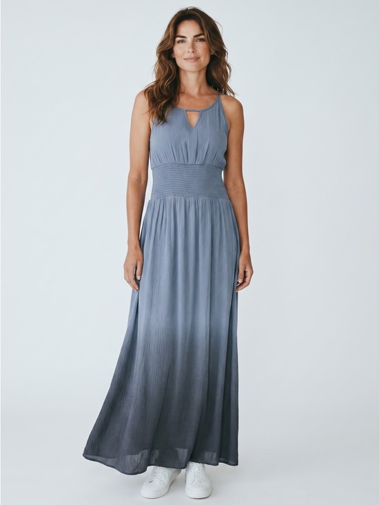 Dresses & Skirts - Ombre Blue Charcoal Smocked Waist Boutique Maxi Dress Sizes S New